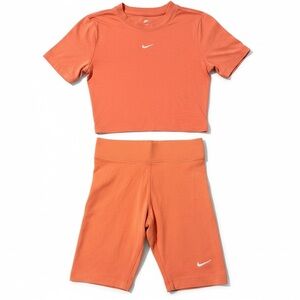 Nike Women's NWT Orange Crop Top and Biker Shorts Set